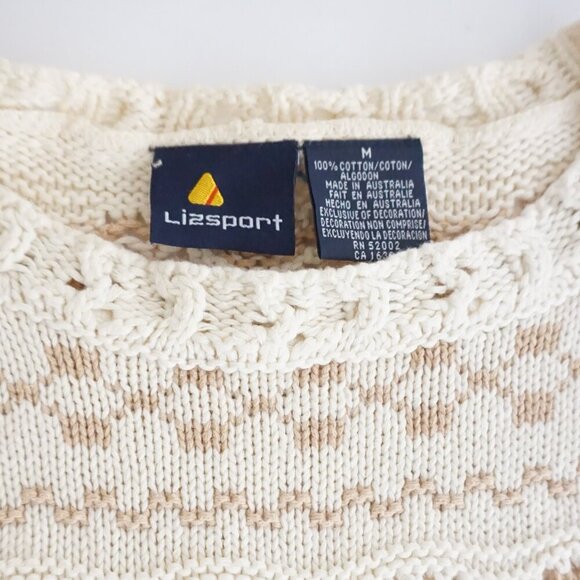 Vintage Liz Sport Cream Tan Knit Grandmacore 100% Cotton Crewneck Sweater M - Picture 10 of 10